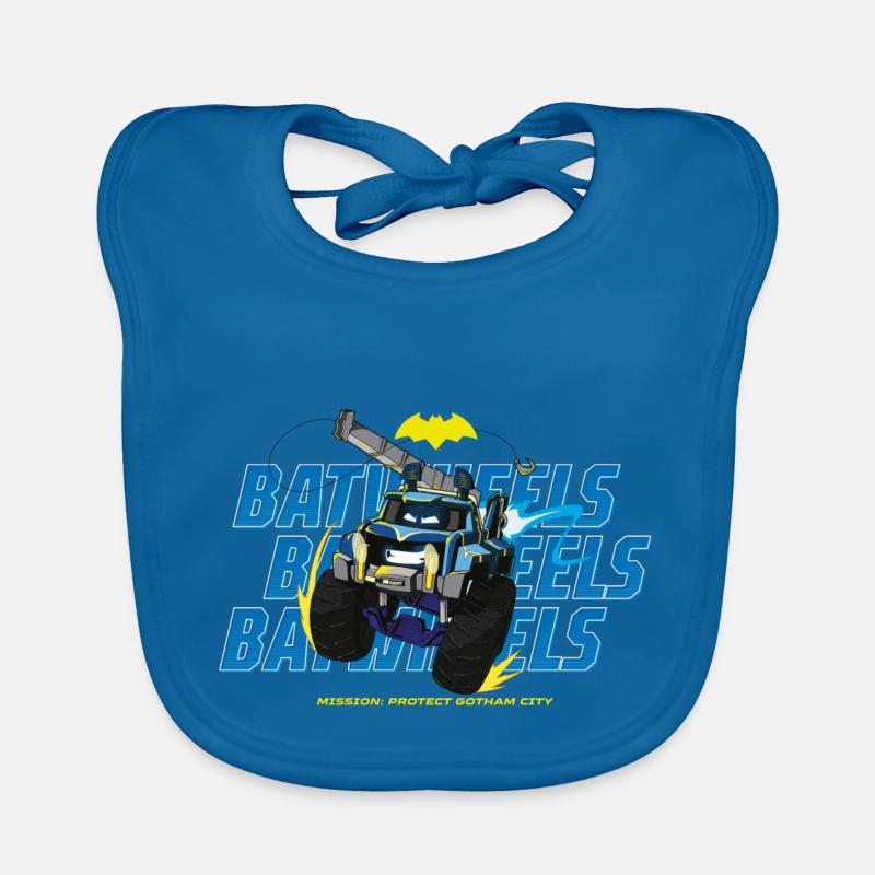 Batwheels Avec L'Écriture Protect Gotham City - Bavoir bio Bébé - bleu paon