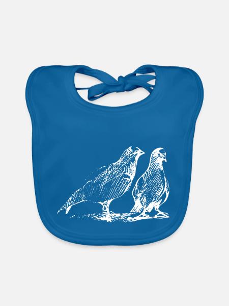 Dove Couple Sketch Ink - Organic Baby Bibs - peacock-blue - Front