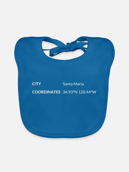 Santa Maria, California, USA coordinates - Organic Baby Bibs - peacock-blue - Front