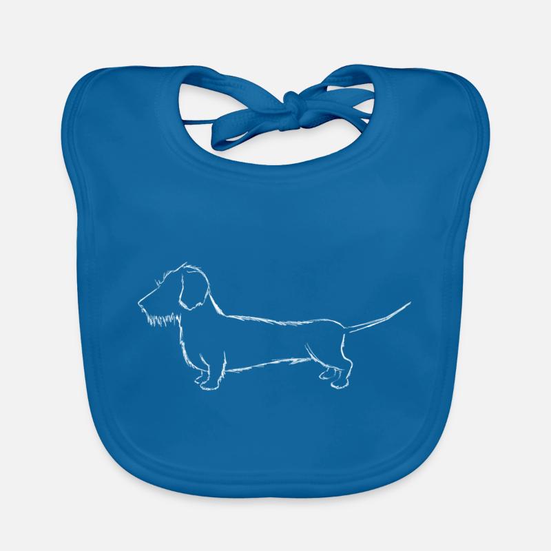 Contour de dessin au trait de teckel poilu - Bavoir bio Bébé - bleu paon