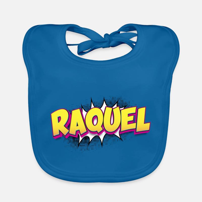 Raquel Custom Name Comic Book Style Pop Art, Organic Baby Bibs
