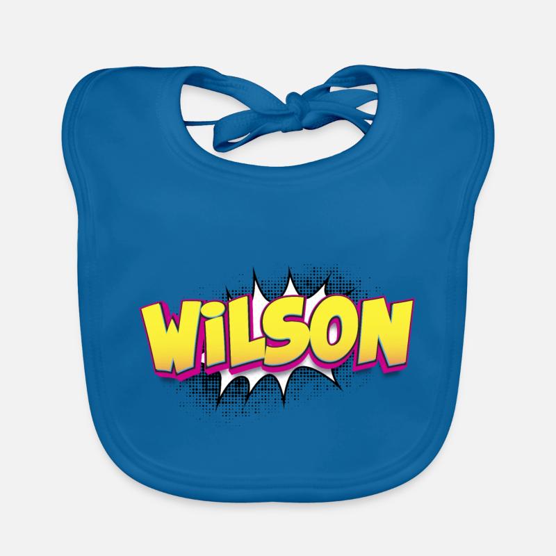 Wilson Benutzerdefinierter Name Comic-Buch-Stil Pop-Art, Baby Bio-Lätzchen