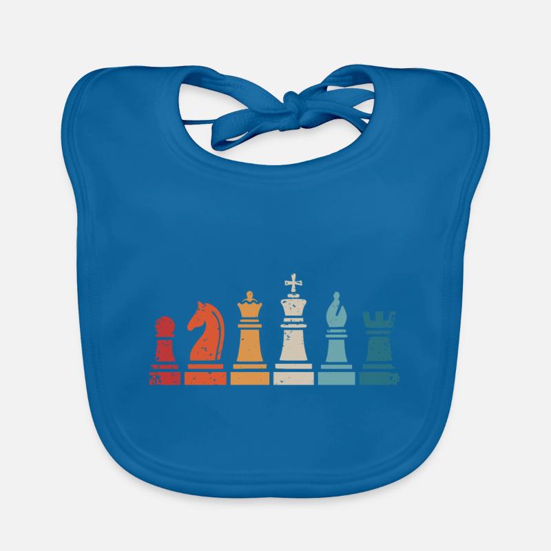 Échecs Pièces d’échecs rétro Joueur d’échecs - Bavoir bio Bébé - bleu paon