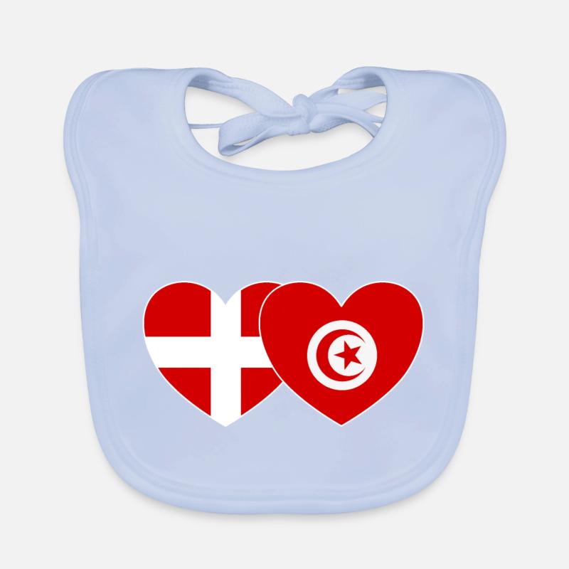 Denmark Tunisia Flag Heart Organic Baby Bibs