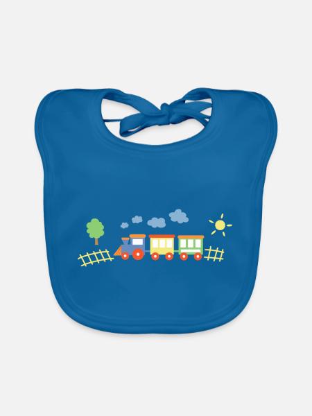 Train With Wagons - Organic Baby Bibs - peacock-blue - Front