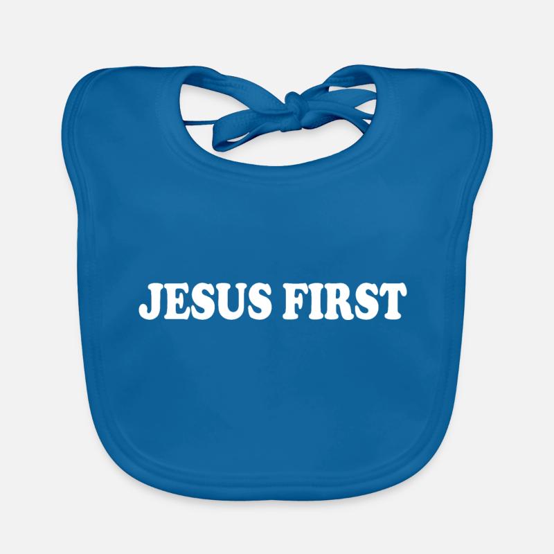 Jesus first - Baby Bio-Lätzchen - Pfauenblau