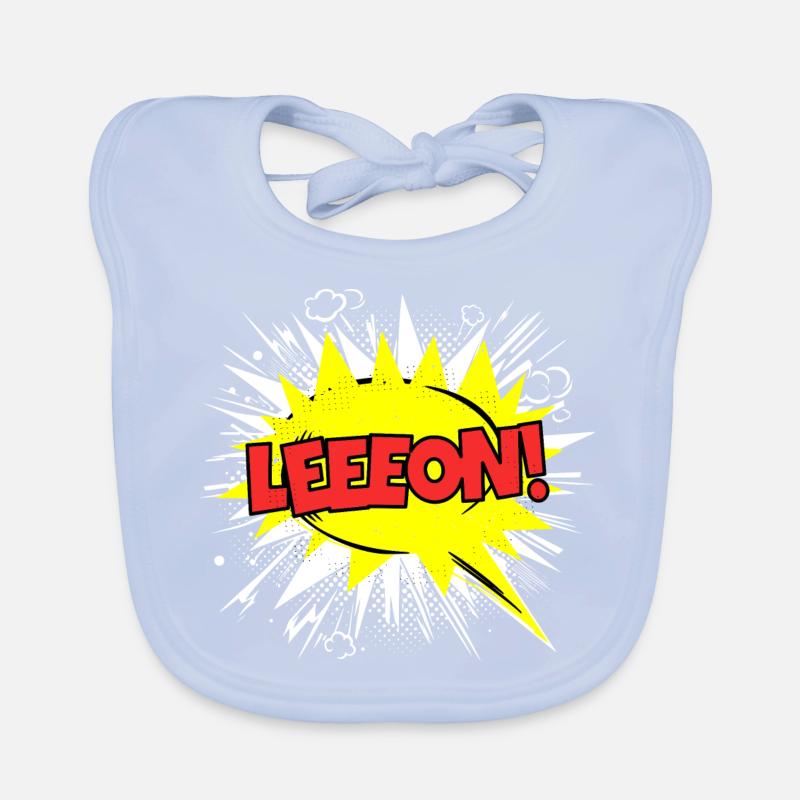 Leon Name Funny Speech Bubble Leeeon! Organic Baby Bibs