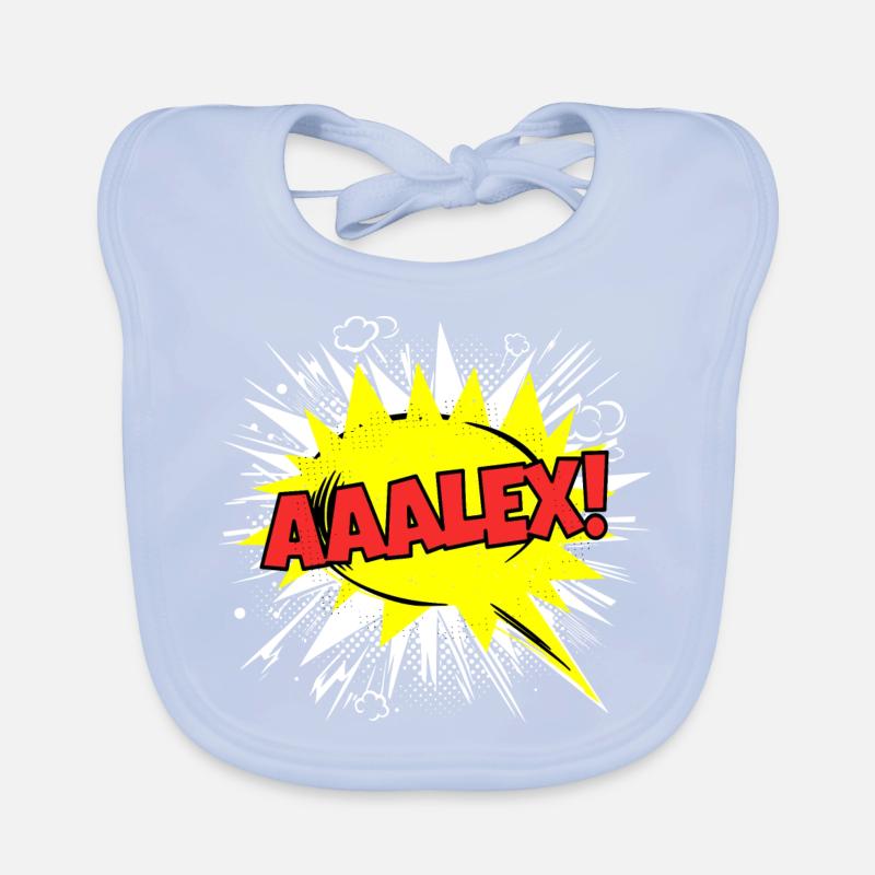 Alex Nom Funny Speech Bubble Aaalex ! Bavoir bio Bébé