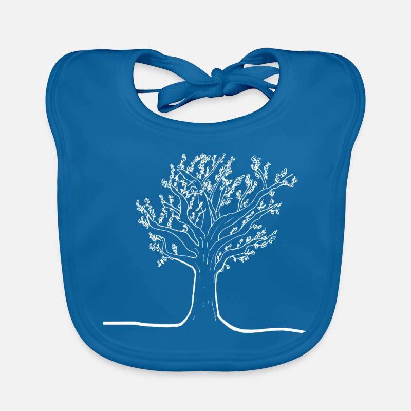 Arbre en blanc - Bavoir bio Bébé - bleu paon