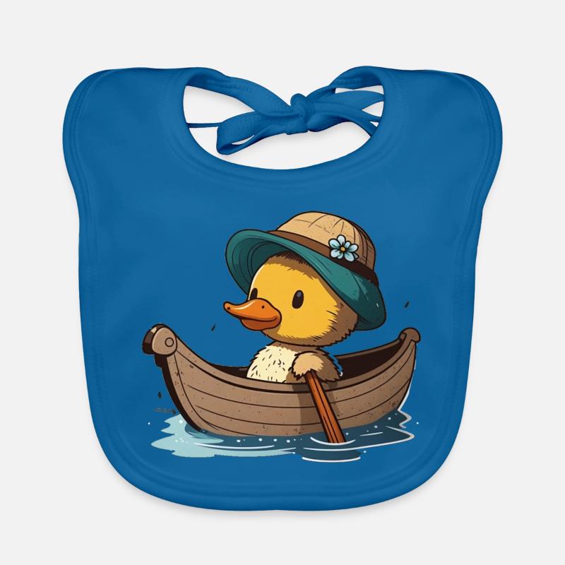 Canard mignon en bateau à rames avec chapeau d’été et fleur Bavoir bio Bébé