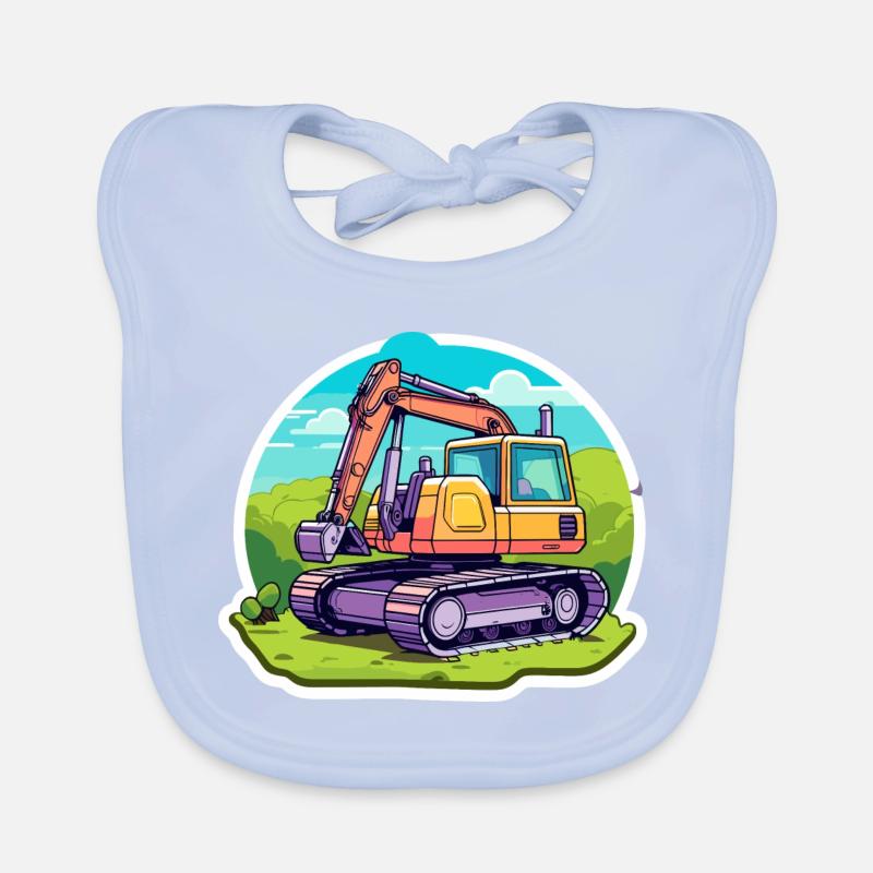 Excavator Construction Site Drawing Organic Baby Bibs