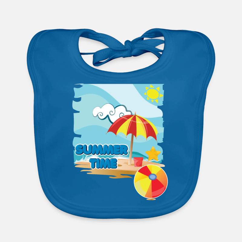 Summer time on the beach with umbrella on vacation Organic Baby Bibs