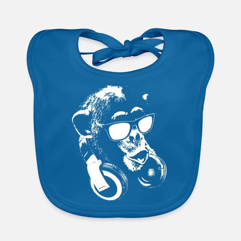 Monkey DJ White Organic Baby Bibs