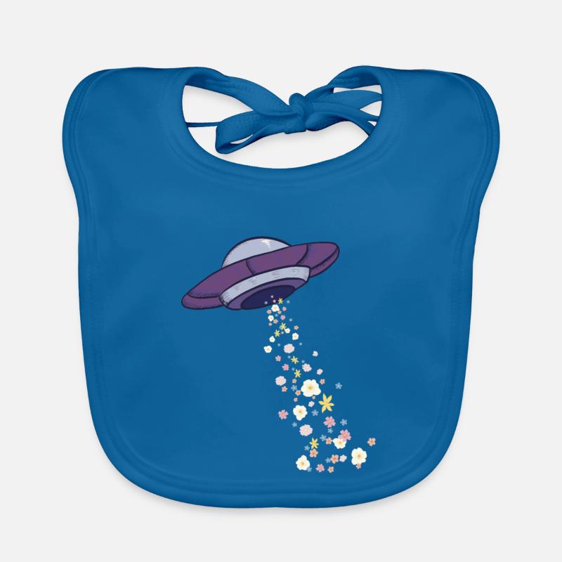 UFO et fleurs - Bavoir bio Bébé - bleu paon