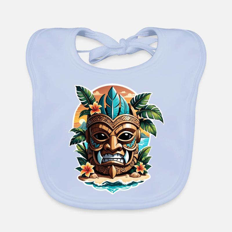Tiki Beach - Polynesia Statue Organic Baby Bibs