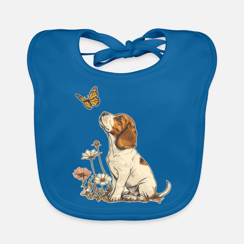 Beagle et papillon - Bavoir bio Bébé - bleu paon