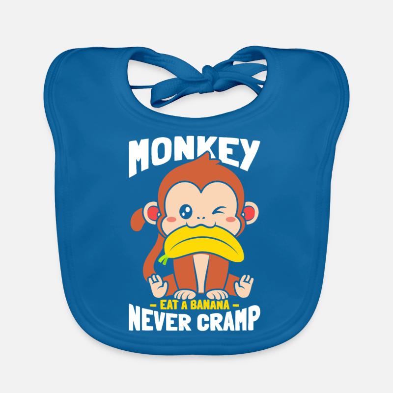 Singe mangeant de la banane sans crampe - Bavoir bio Bébé - bleu paon