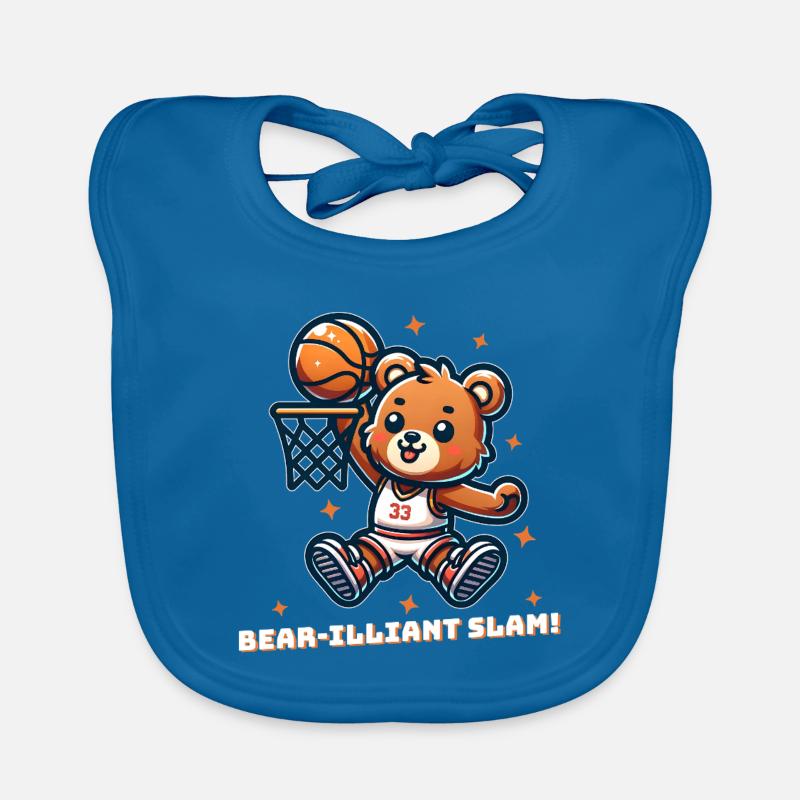 Ours de basket-ball - Bavoir bio Bébé - bleu paon