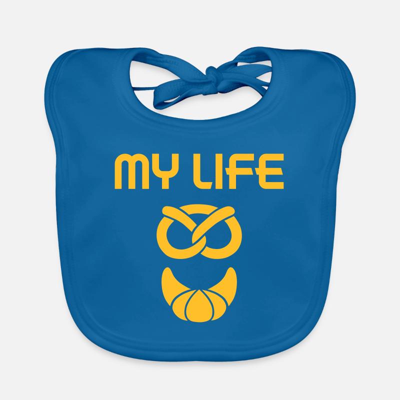 My life (Brezel, Hörnchen) - Baby Bio-Lätzchen - Pfauenblau