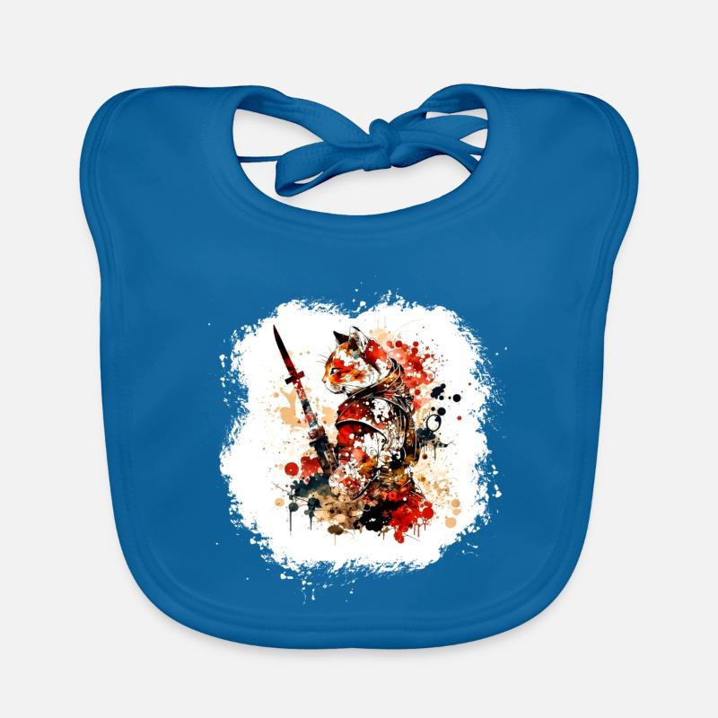 Samurai Katze Rot Schwarz - Baby Bio-Lätzchen - Pfauenblau