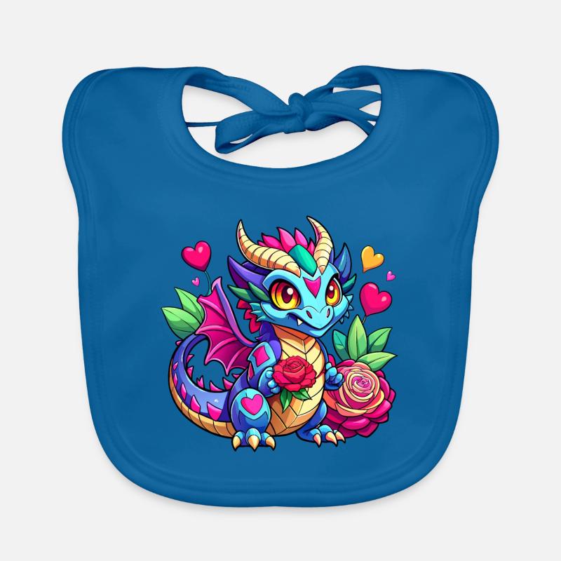 Farbenfroher Drache - Baby Bio-Lätzchen - Pfauenblau