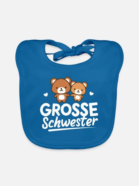 Großes Schwesterbärchen Schwester werden - Baby Bio-Lätzchen - Pfauenblau