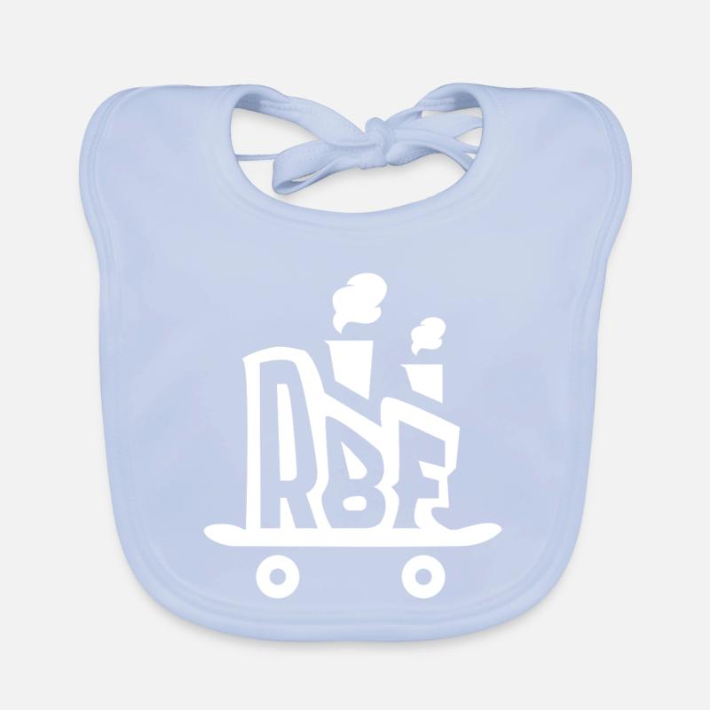 Rollbrett Fabrik Logo weiß Baby Bio-Lätzchen
