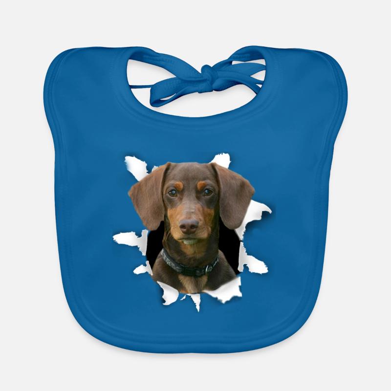 Teckel Chien - Teckel - Bavoir bio Bébé - bleu paon