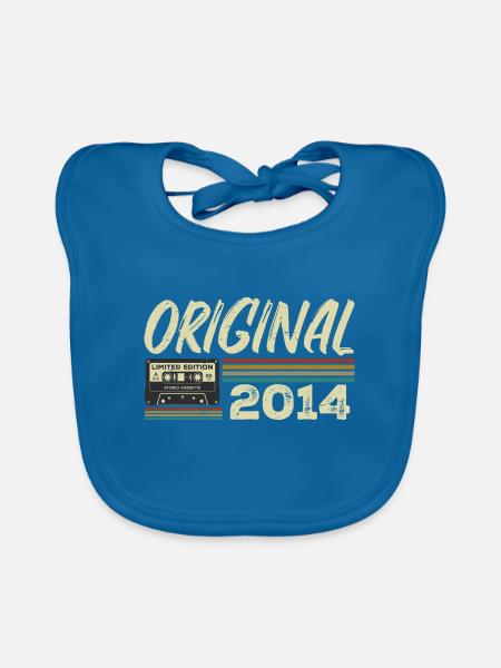 Original 2014 Retro Geburtstagsgeschenk geboren im Jahr 2014 - Baby Bio-Lätzchen - Pfauenblau