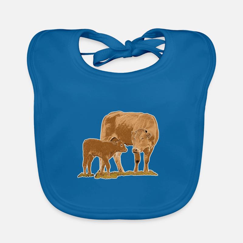 Kuh mit Kalb - Baby Bio-Lätzchen - Pfauenblau