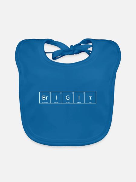 Brigit Nom Prénom Chimie Tableau périodique Éléments - Bavoir bio Bébé - bleu paon - Devant