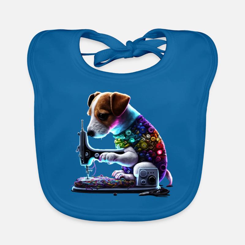 Jack Russel dog sewing with sewing machine Organic Baby Bibs