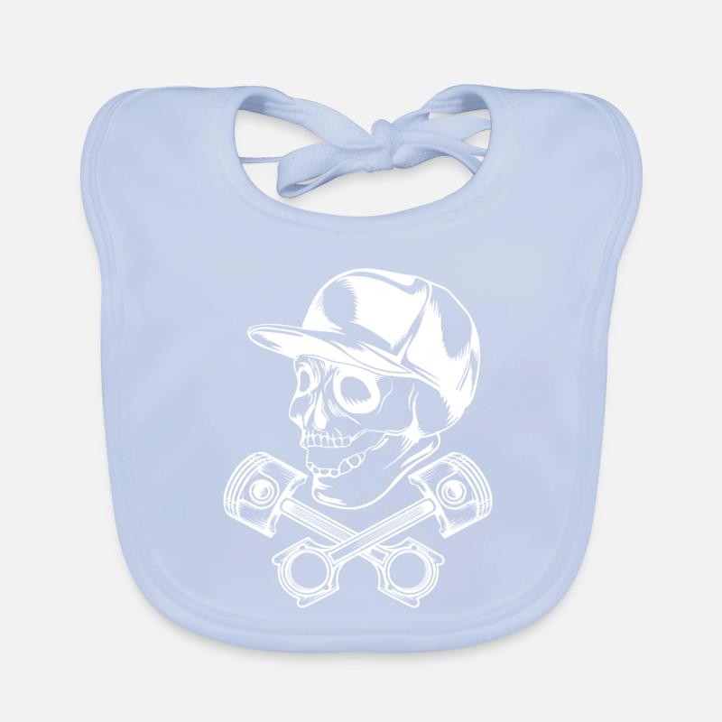 skull piston white Organic Baby Bibs
