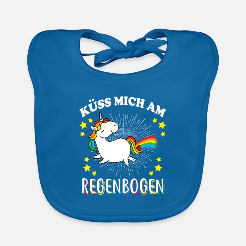 KUSS MICH AM REGENBOGEN / Einhorn / Geschenk - Baby Bio-Lätzchen - Pfauenblau