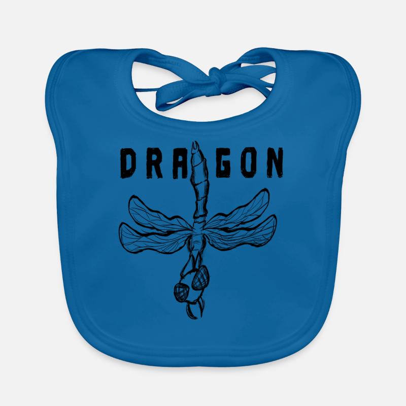 Insecte libellule avec inscription de dragon - Bavoir bio Bébé - bleu paon