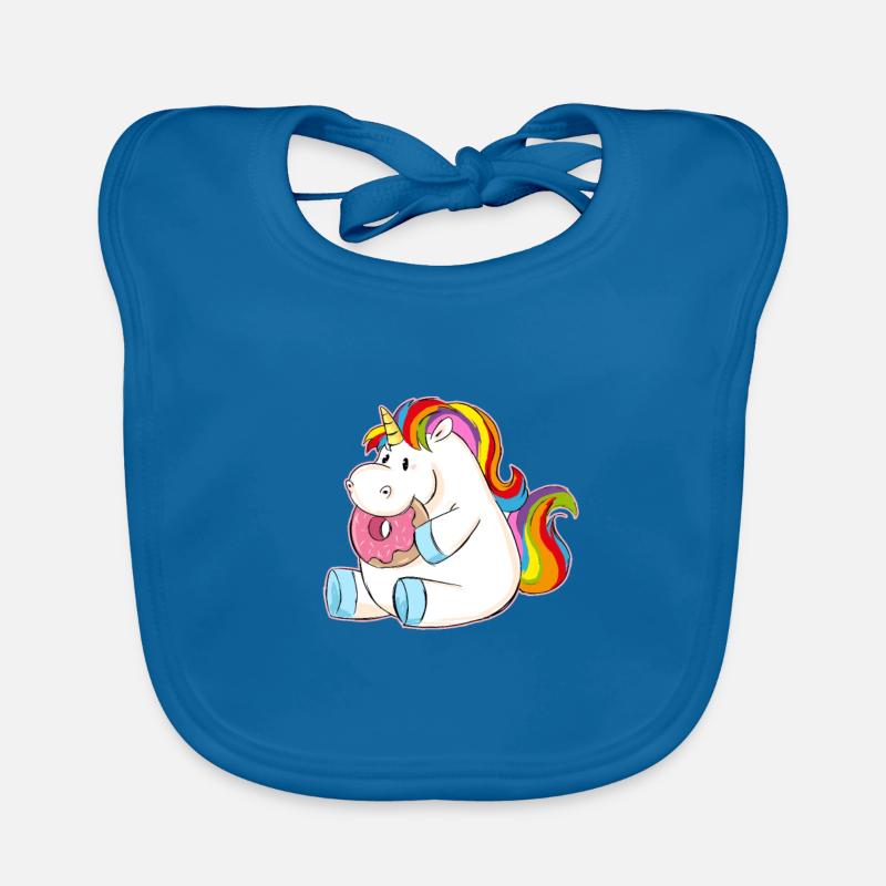 Dickes Einhorn isst Donut Geschenkidee Baby Bio-Lätzchen