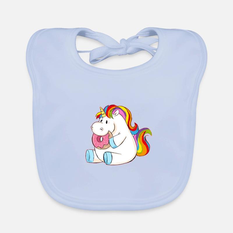 Dickes Einhorn isst Donut Geschenkidee Baby Bio-Lätzchen