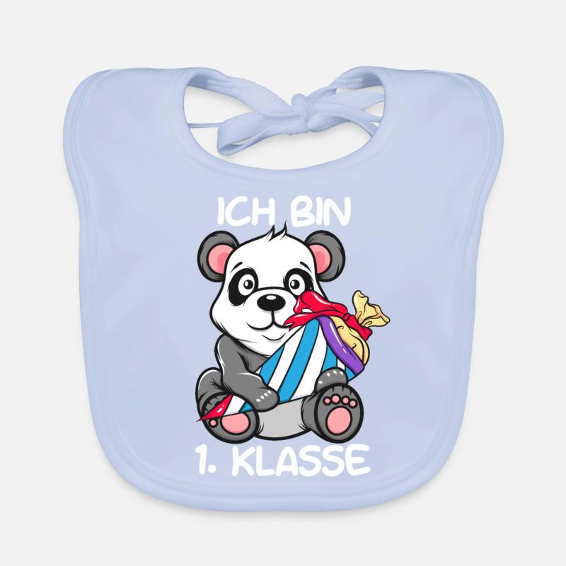 Panda Bär Ich bin 1. Klasse Einschulung Geschenk Baby Bio-Lätzchen
