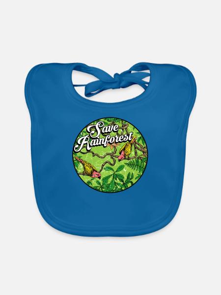 Rainforest tropics environmental protection birds jungle - Organic Baby Bibs - peacock-blue - Front