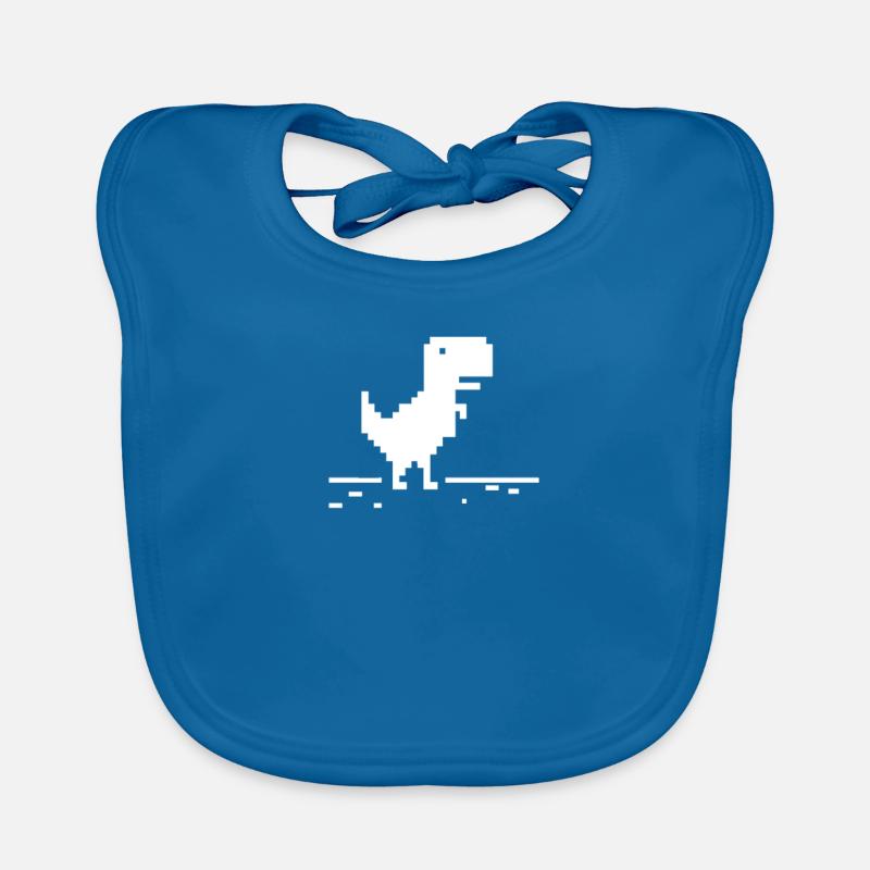 Oops! No Internet Connection 8 bit Dino - Organic Baby Bibs - peacock-blue