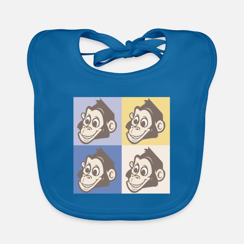 Pop Art Monkey - Bavoir bio Bébé - bleu paon