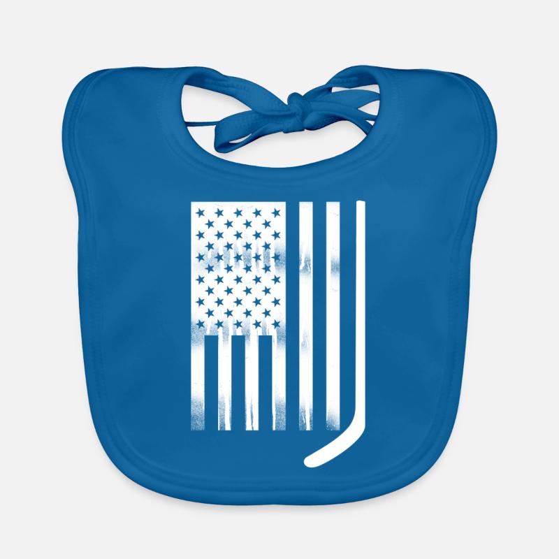 Bâton de hockey blanc drapeau américain - Bavoir bio Bébé - bleu paon