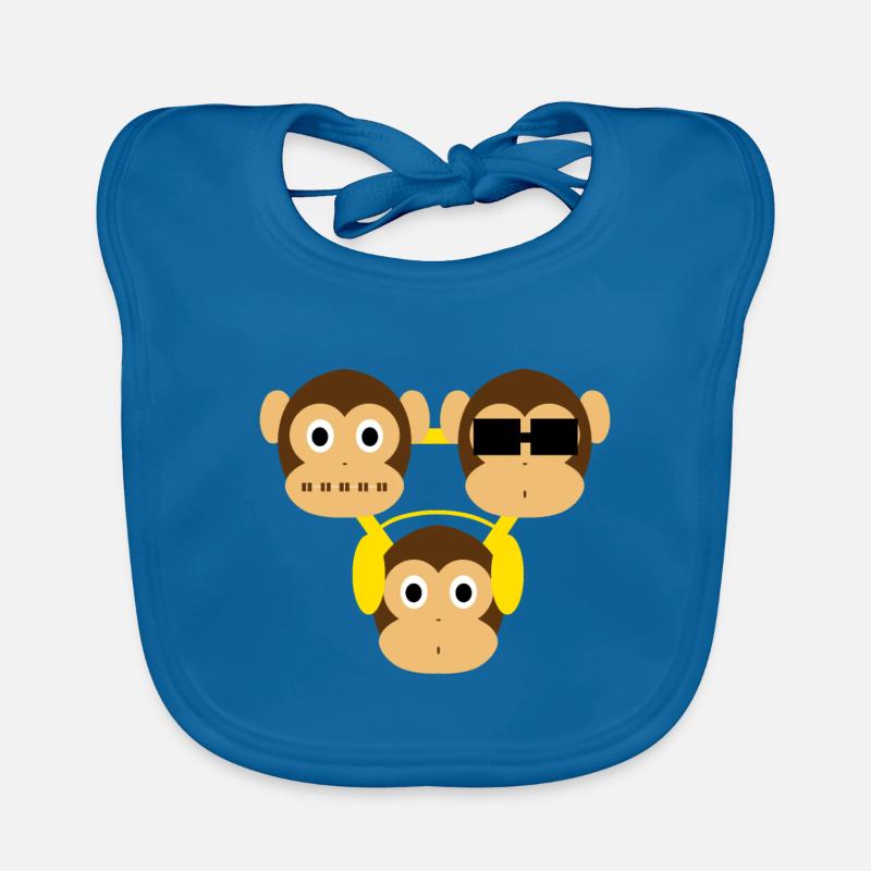 Three monkeys - one blind, one deaf, one dumb - Organic Baby Bibs - peacock-blue