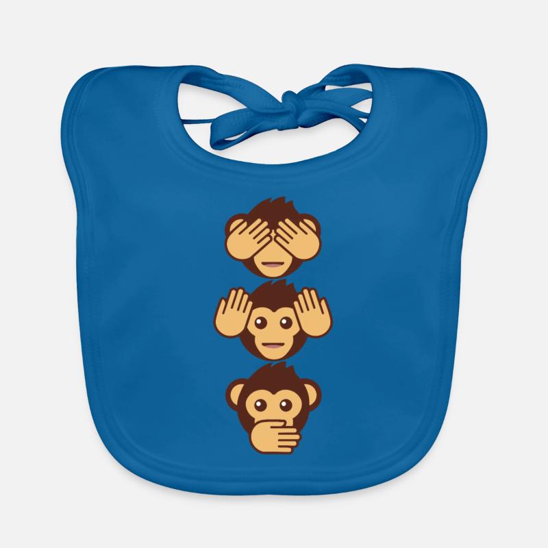 Three monkeys - one blind, one deaf, one dumb - Organic Baby Bibs - peacock-blue