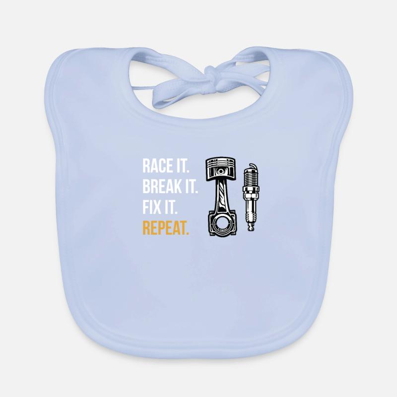 Race It. Break It. Fix It. Repeat. Motor Rennen Baby Bio-Lätzchen