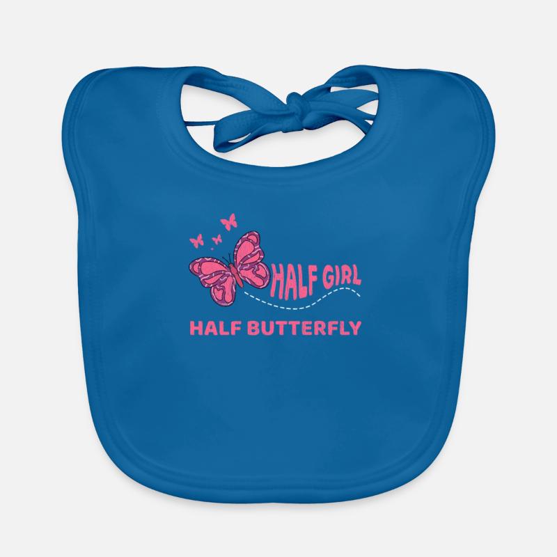 Fille papillon rose - Bavoir bio Bébé - bleu paon