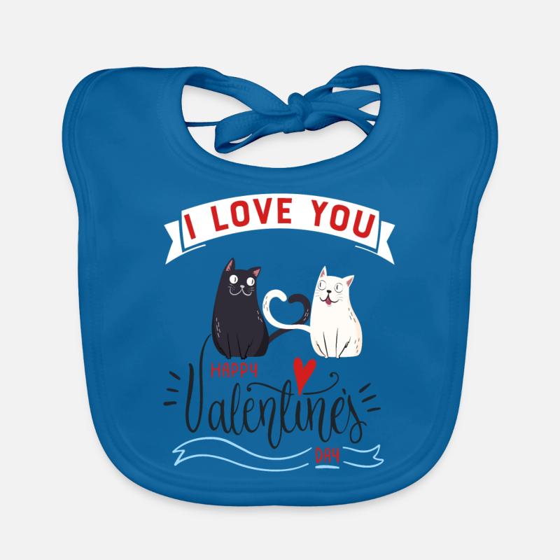 Le chat de la Saint Valentin - Bavoir bio Bébé - bleu paon