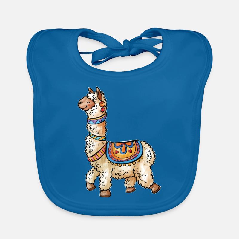 lama - Bavoir bio Bébé - bleu paon