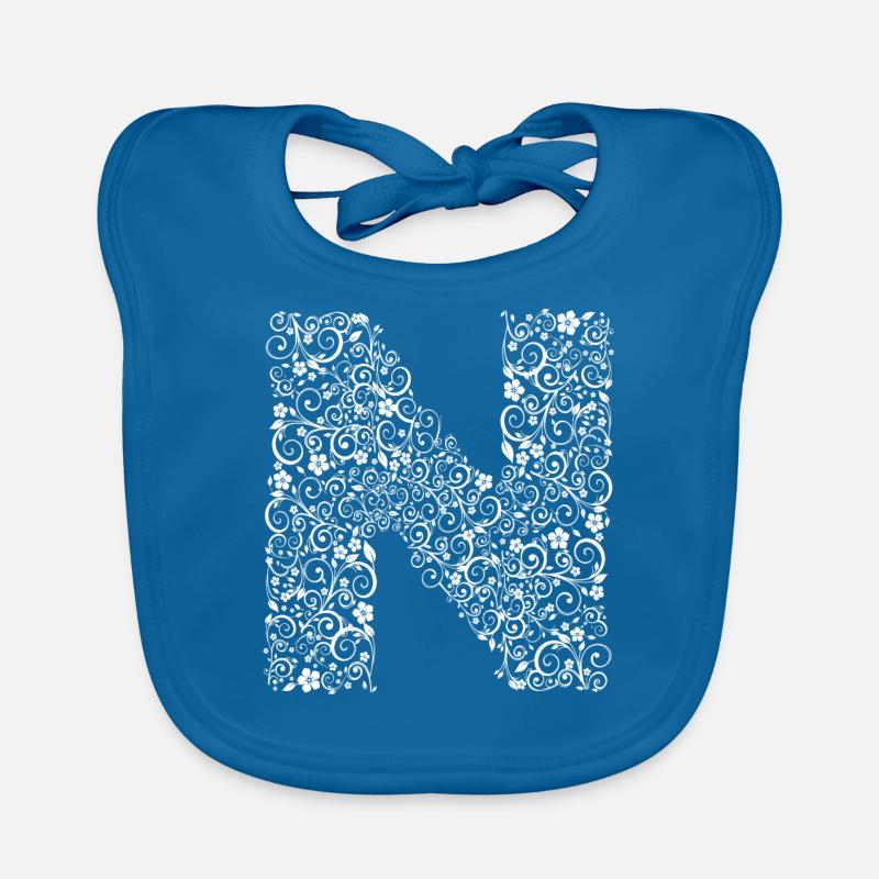 Lettre n - Bavoir bio Bébé - bleu paon