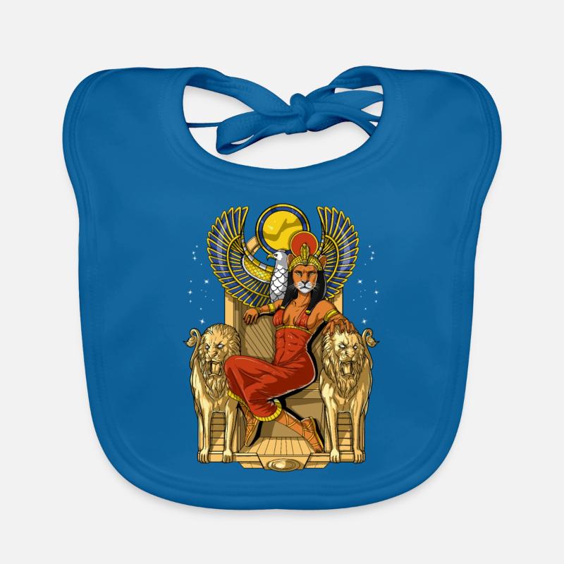 Sekhmet Déesse égyptienne Lionne - Bavoir bio Bébé - bleu paon